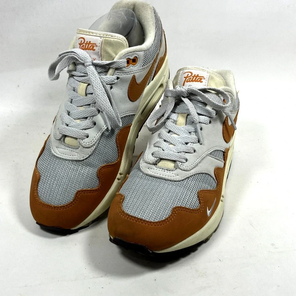 NIKE Air Max 1 Patta Monarch Mens 8 Leather Metallic Sneakers DH1348-001 Orange